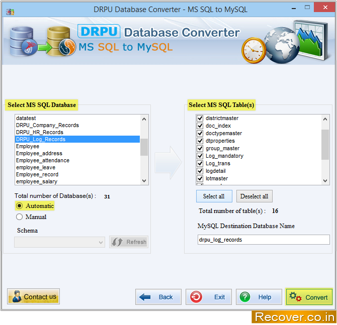 Database selection