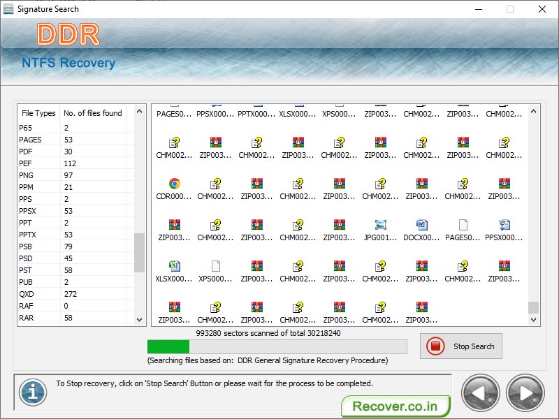 Screenshot vom Programm: NTFS Hard Drive Files Recovery Tool