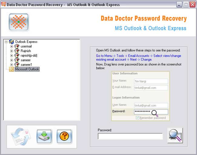 Screenshot of Outlook Password Rescue Tool