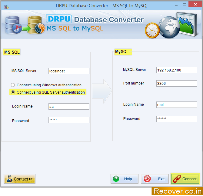 MS SQL to MySQL Connection Wizard