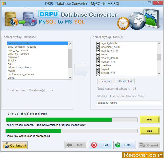 DB conversion process