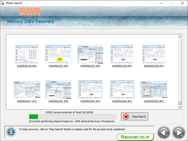 Screenshot of SanDisk Memory Stick Data Recovery