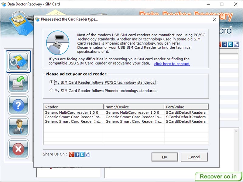 Screenshot of SIM Card Reader Tool